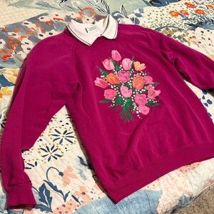 Morning Sun Women's Collared Floral Sweatshirt - Fuchsia